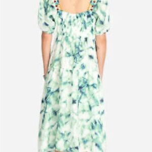 Johnny Was gorgeous green Tie-Dye Puff Sleeve Dress size Large